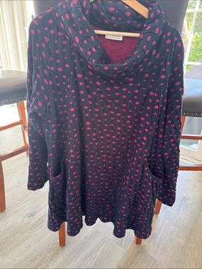 Komil Polka Dot Cowl Neck swing Women's Top/Dress- Blue with Pink Dots w/pockets